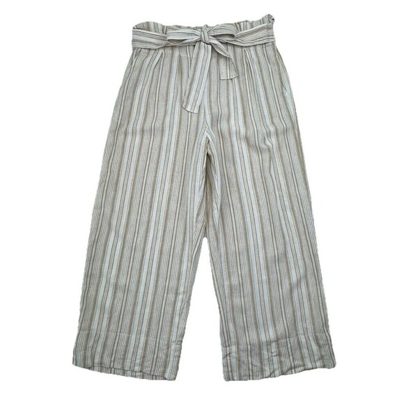 Zac & Rachel Tan White Stripe Wide Leg Cropped Pants Size Medium Boho Style - Picture 1 of 9